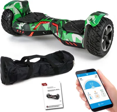 Productafbeelding van SUV Hoverboard 8,5 inch 800W Ares 8.5 - GPX-04 met app-functionaliteit, Bluetooth-luidspreker, kinders veiligheidsmodus, elektrisch zelfbalancerend board, e-scooter, hoverscooter - groen/camouflage
