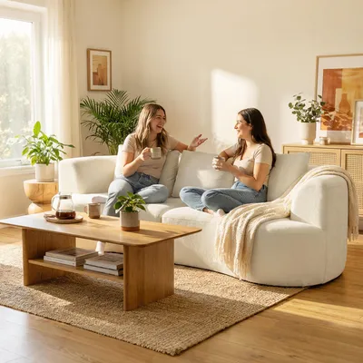 Produktbild von 3-Sitzer Sofa Chenille, Dreisitzer Couch Federkernpolsterung, breite Sitzfläche, Cremeweiß | 260 x 106 x 82 cm | 3 Kissen