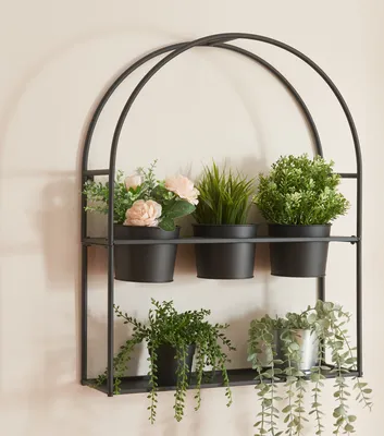 Produktbild von Pflanzregal ’Merikarvia’ mit 3 Töpfen Metall 65 x 52 x 15 cm Schwarz