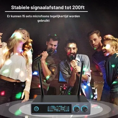 Obrázok produktu pre Bezdrôtová sada na karaoke s ručným mikrofónom, dosah 300 metrov, bez rušenia