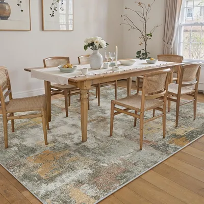 Immagine prodotto di Tappeto astratto 160x230 cm, antiscivolo, pelo corto, lavabile, color arancione e grigio