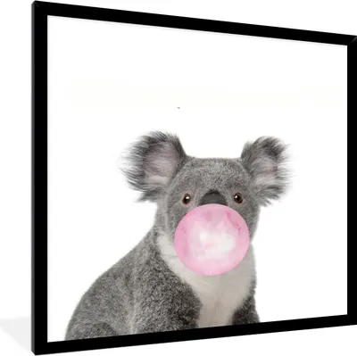Produktbild von MuchoWow® Gerahmtes Poster Kaugummi - Koala - Mädchen - Kinder - Tiere - Rosa 40x40 cm - Poster mit Schwarzem Bilderrahmen Wandposter Rahmen Foto Bilder - Mit Rahmen - Wanddekoration Schlafzimmer