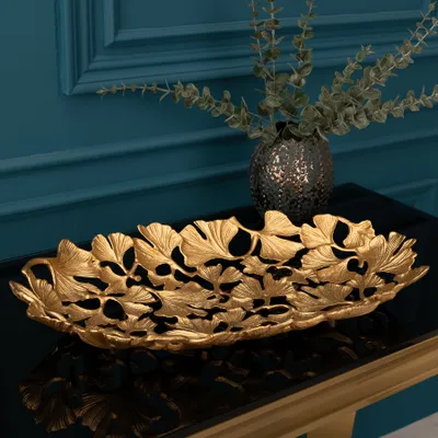 Produktbild von riess-ambiente Dekorative Schale GINKGO LEAFS 40cm gold Metall Obstschale