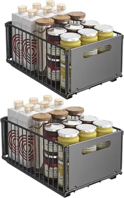 Imagen del producto de Estante de almacenamiento para la cocina, juego de 2 unidades – Organizador de cajones extraíble para especias y botellas – Grande