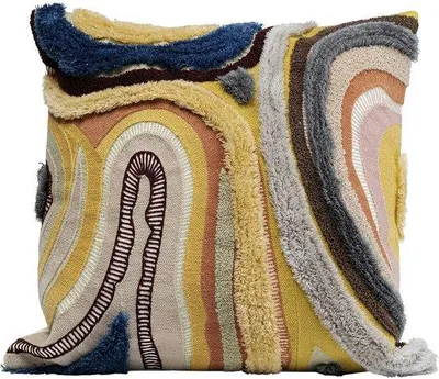 Obrázek produktu pro Dekorativní polštář Unyqoos® 45 x 45 cm – hnědý polštář s vlnitým vzorem, směs vlny a bavlny, čtvercový, odnímatelný potah se zipem, vhodný na pohovku i postel