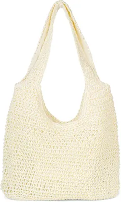 Produktbild von styleBREAKER Damen Papierstroh Beuteltasche mit langen Henkeln | sommerliche Flechttasche mit Reißverschluss | Strandtasche Schultertasche