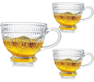 Zdjęcie produktu dla Duża szklana filiżanka do kawy, 400 ml, z uchwytem, przezroczysta, 2 sztuki