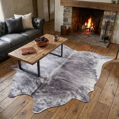 Produktbild von Kunstfaser Teppich Rinderfell Anthrazit, Größe:77x100 cm