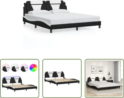 Produktbild von The Living Store Bettgestell mit LED Schwarz und Weiß 180x200 cm Kunstleder