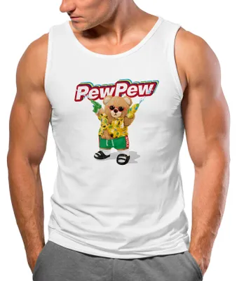 Produktbild von Herren Tank-Top Pew Pew Bär Sommer Printshirt Aufdruck Motiv lustig Muskelshirt Neverless® weiß XL