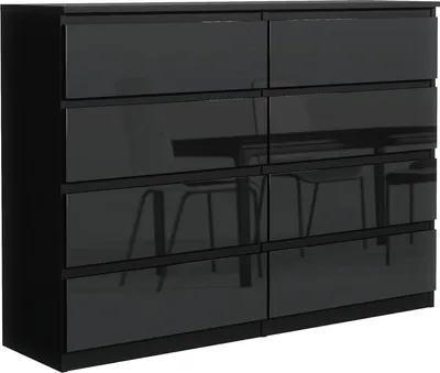 Produktbild von Mobelsta Kommode, Schrank mit Schubladen, Modernes Sideboard, Schubladenschrank, Kommodenschrank, Schwarz  & Hochglanz 120x39x101,5 cm