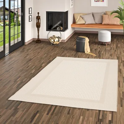 Produktbild von In & Outdoor Teppich Flachgewebe Natur Panama Beige Creme Bordüre, Größe:120x170 cm