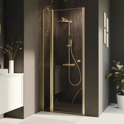 Produktbild von Duschtür in Nische mit Drehtür mit Festteil BREUER Elana 2.0 rund 100 cm Profil gold Klarglas Türanschlag links