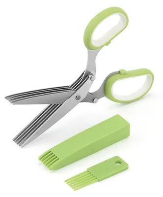 Produktbild von Kräuterschere 5-Klingen, Küchen-Gemüseschere mit Reinigungskamm & Sicherheitsabdeckung, Kräutermesser Für Schnittlauch, Petersilie & Kräuter