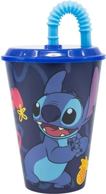 Obrázek produktu pro Disney, dětský hrnek na pití s pevným brčkem Stitch, 430 ml, modrý