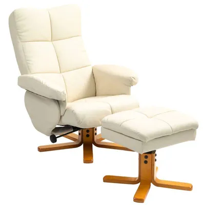 Produktbild von Relaxsessel mit Fußhocker – Wohnzimmer-Loungesessel – Rückenlehne um 145° verstellbar – 360° drehbar – 80 x 86 x 99 cm – Beige