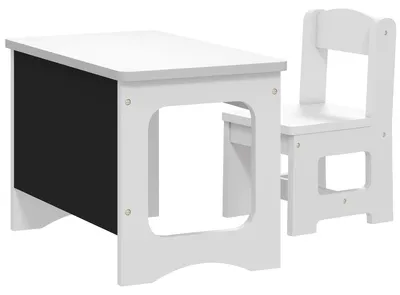 Image de Table pour enfants avec chaise - Ensemble - Table réversible - Bois - 67 x 39 x 44 cm - Blanche - Pour les enfants de 3 à 6 ans