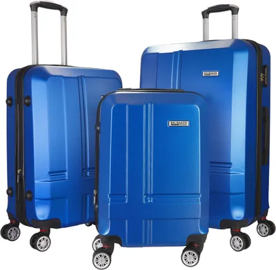 Image de BRUBAKER Set de 3 valises rigides New York - Valises rigides extensibles avec serrure à combinaison, 4 roulettes et poignée télescopique - M, L, XL - Bleu foncé