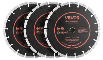 Productafbeelding van VEVOR, 3 stuks diamantschijven, 230 mm, diamantschijven met een boorgat van 22,2 mm en een segmenthoogte van 10 mm, max. 5500 tpm. Diamantschijven voor zowel droog als nat zagen, geschikt voor het zagen van beton, metselwerk en steen