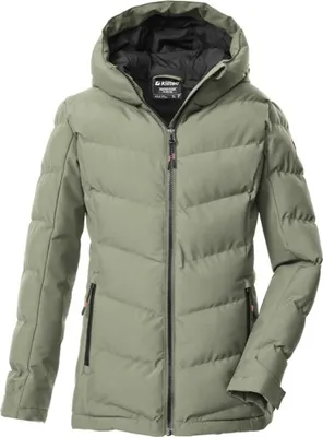 A studio shot of a green winter jacket.