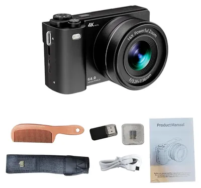 Produktbild von 4K-Digitalkamera, 64 MP, Vlogging, 16-facher optischer Zoom, 2,8-Zoll-IPS-Bildschirm, Schwarz