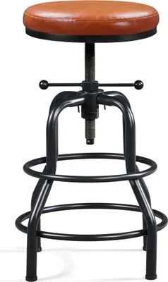 Produktbild von Yaheetech Vintage Barhocker Barstuhl mit Dickem Kissen Höhenverstellbarer Schraubhocker 54,5 – 71,5 cm bis 136 kg Belastbar Thekenhöhe fürs Esszimmer