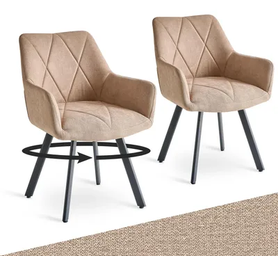 Produktbild von Esszimmerstühle - 2er-Set - Minimalistisches modernes Design - Holzgestell - Rückenlehne - Nicht drehbar - Khaki