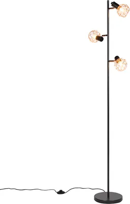 Produktbild von Qazqa Modern Stehleuchte, Stehlampe - Mesh - Kupfer, max. 40W, Geeignet für LED, 3-flammig, 158cm, Ideal als Schlafzimmerlampe und Wohnzimmerlampe