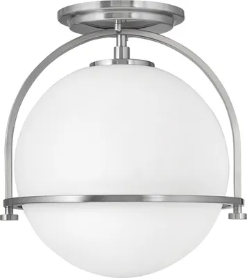 Produktbild von Deckenleuchte Metall Glas rund D: 28,2 cm Nickel gebürstet Weiß E27 Kugelschirm Vintage Design Deckenlampe