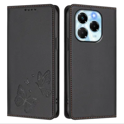 Produktbild von Lederhülle für Infinix Note 40X 5G, Schmetterling Prägung Leder Brieftasche Schutzhülle mit Ständer Schwarz