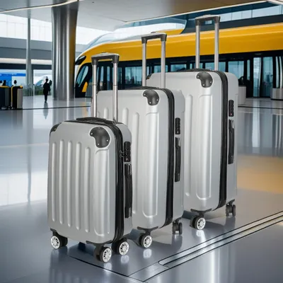 Produktbild von UnboxG Kofferset 3 Teilig – Hartschale ABS, 4 Rollen, Teleskopgriff, Zahlenschloss – grau