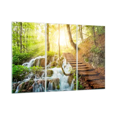 Produktbild von Bilder auf glas - Park Wasserfall Wasser - 165x110cm - Glasbilder - Wandbilder - Kunstdruck - zum Aufhängen bereit - Wanddekoration aus Glas - Glas Bilder - Wandbild auf Glas - GCE165x110-3639