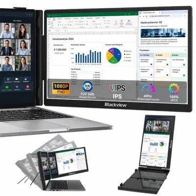 Produktbild von Blackview SCM5 Monitor, 14" FHD IPS 1080P Display, 995g, USB-C 100W PD, 0-180° Neigung, Ständer, SÜD, Polyamid-Oberfläche, für 13"-17.3" Laptops