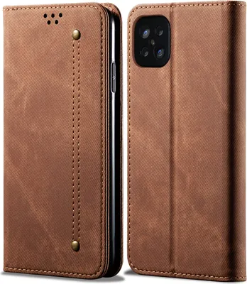 Image de OPPO A92S Housse, LaimTop Denim Cuir Portefeuille Fermeture magnétique Flip Bookstyle Housse avec fonction stand pour OPPO A92S OPPO A92S Marron
