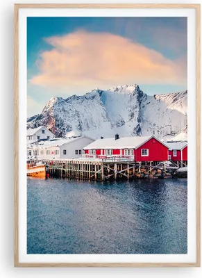 Produktbild von Gerahmtes Poster - Rahmen in heller Eiche - Lofoten Dorf Angeln - 70x100 cm - Wand Bild - Wanddeko - Wandbilder - Kunstposter - Wandposter - Bilderrahmen - Bilder - Kunstdruck - P2NPA70x100-4762