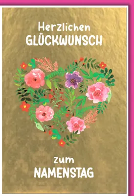 Produktbild von Namenstag Grußkarte mit Umschlag Herz aus Blumen Herzlichen Glückwunsch zum Namenstag
