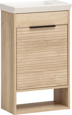 Produktbild von Badezimmer Waschtisch 45 cm breit mit Keramik-Waschbecken in Eiche - MORA-80