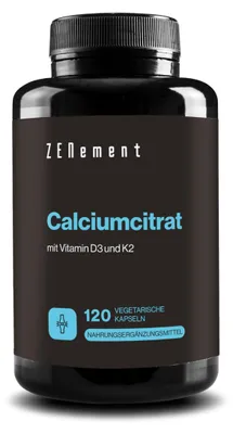 Obrázek produktu pro Doplněk stravy na kosti Zenement Calcium Citrate with vitamin D3&K2, 120 kapslí