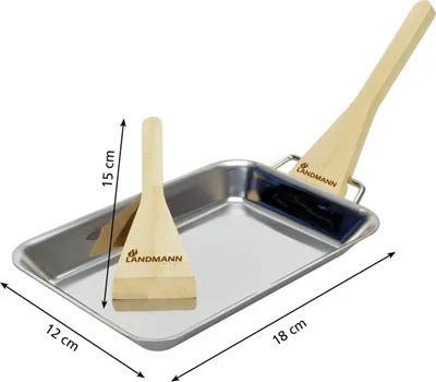 Image de LANDMANN Set de 2 poêles à griller Poêles de service Barbecue Poêle à raclette Mini poêle BBQ Grattoir en bambou