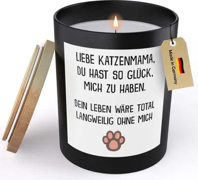 Produktbild von 22Feels Katzenmama Geschenk Frauen Spruchkerze "Wie Mich Zu Haben" Katze Sojawachs Kerze im Glas Cat Mom Katzenbaby Handgemacht mit Spruch Duft Deko Vegan Nachhaltig - ZITRUS