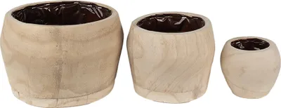 Obrázek produktu pro Clayre & Eef sada 3 květináčů Ø 24 Ø 18 Ø 12 cm hnědé dřevo
