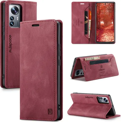 Produktbild von Xiaomi 12 Lite Brieftasche Hülle, Retro Kunstledertasche Stand Schutzhülle für Xiaomi 12 Lite Rot