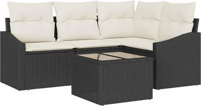 Image de Ensemble de Canapés avec coussin 5 pcs Noir polyrotin