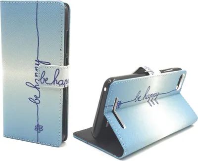 Produktbild von Handyhülle Tasche für Case Handy Wiko Lenny 3 Schriftzug Be Happy Blau