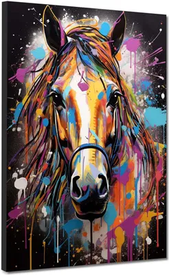 Produktbild von Pop Art Pferd Leinwandbild Wandbild Kunstdruck XL Wanddeko: 90x120x2cm