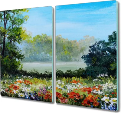 Produktbild von Coloray Hackbrett Küchenbrett Kochplattenabdeckung Schneidebrett Herdabdeckplatte 2x30x52 cm - Baum Blumen