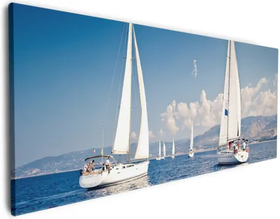 Produktbild von Wallario Premium Leinwandbild Segelschiff auf dem Mittelmeer in Größe 50 x 125 cm
