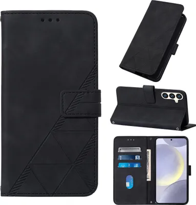 Produktbild von Galaxy S24 Hülle, Schlank Prägung Leder Kartenfächer Schutzhülle mit Ständer für Samsung Galaxy S24 Schwarz