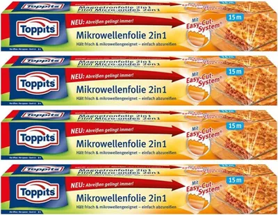 Produktbild von Toppits Mikrowellen- Frischhalte-Folie 2in1 Easy-Cut 15m x 32,5cm  (4er Pack)