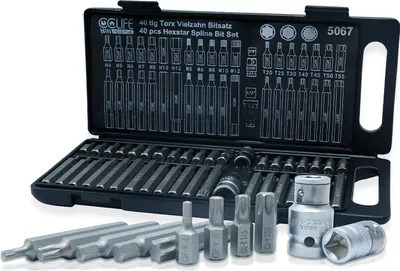 Immagine prodotto di Set di bussole CCLIFE da 40 pezzi Set di bussole ad esagono interno multidente Torx XZN e set di bit S2 T20-T55 M5-M12 H4-H12
